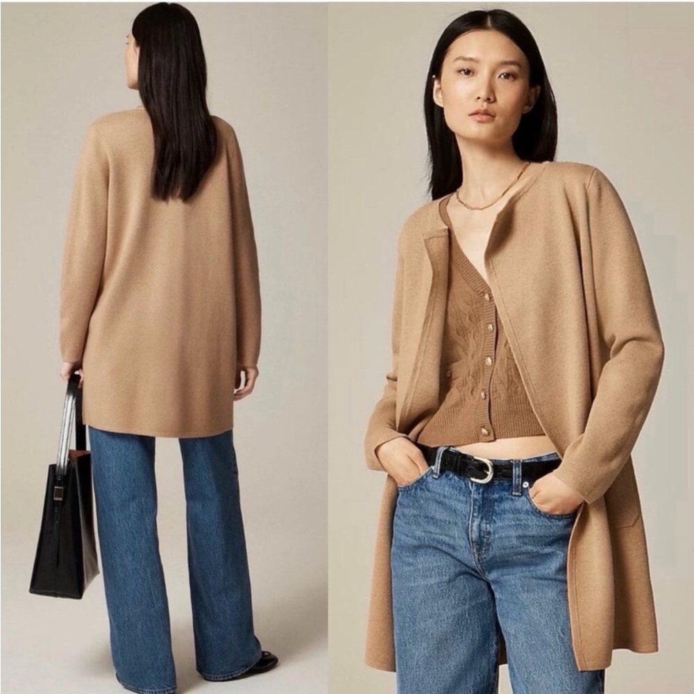 J. Crew Juliette Collarless Open Front Camel Cardigan, women’s size medium